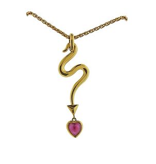 Asprey &amp; Garrard 18K Gold Snake Ruby Pendant Necklace 