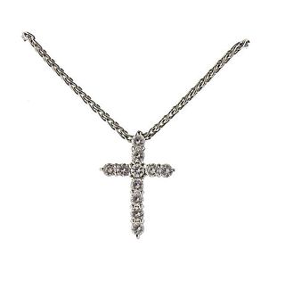 Italian 14K Gold Diamond Cross Pendant Necklace 