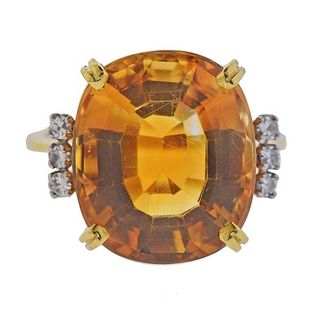 H. Stern 18k Gold Citrine Diamond Ring 