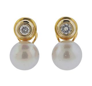 18k Gold South Sea Pearl Diamond Earrings 