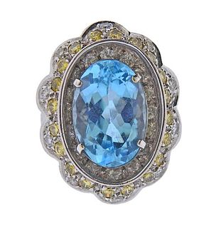 14k Gold Blue Stone Diamond Cocktail Ring 