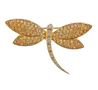Wempe 18k Gold Yellow Sapphire Diamond Dragonfly Brooch 