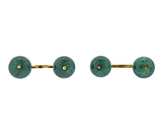 L. Camino 18k Gold Green Gemstone Cufflinks 