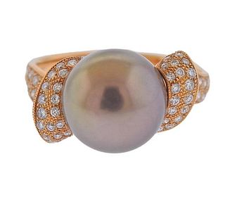 18k Rose Gold  South Sea Pearl Diamond Ring 