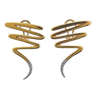 Tiffany &amp; Co Picasso Gold Platinum Diamond Zig Zag Earrings 