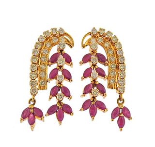 18k Gold Diamond Ruby Cocktail Earrings 