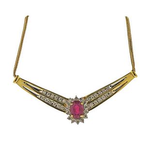 14K Gold Diamond Ruby Necklace