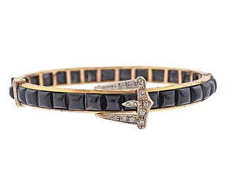 Art Deco 18k Gold Diamond Onyx Buckle Bracelet 