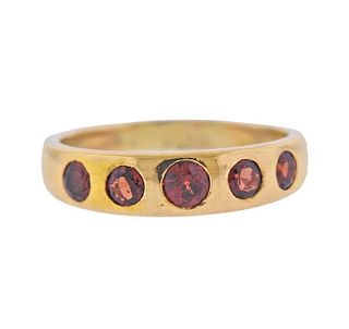 Antique English 18k Gold Orange Gemstone Ring 