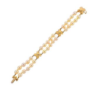 Tiffany &amp; Co 18k Gold Pearl Classic X Bracelet 
