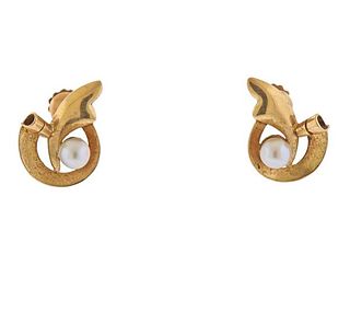 Retro 14k Gold Pearl Earrings 