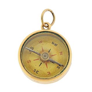 Mid Century 14k Gold Compass Pendant Charm 