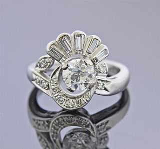 Mid Century 1950s Platinum Diamond Ring 