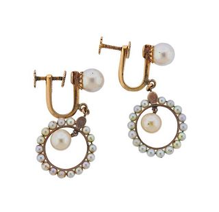 Antique 14k Gold Pearl Drop Earrings 