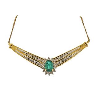 14K Gold Diamond Emerald Necklace 