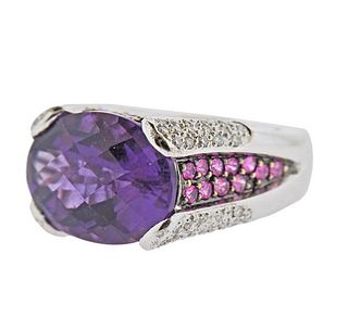 18K Gold Diamond Pink Sapphire Amethyst Ring
