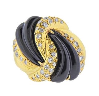 Italian 18K Gold Diamond Onyx Ring