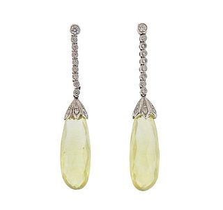 18K Gold Diamond 20cts Yellow Sapphire Drop Earrings