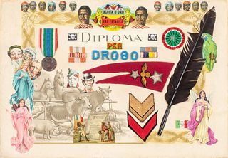 Enrico Baj (Milano 1924-Vergiate 2003)  - Illustration for The Desert of the Tartars (Diploma for Drogo), 1973