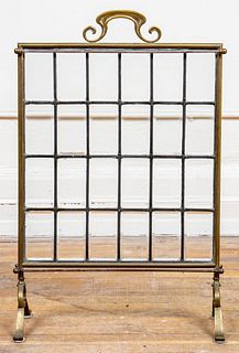 Brass And Beveled Glass Fireplace Screen