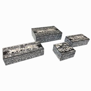 (4) Mother of Pearl Elephant Design Jewelry Boxes