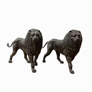 Pair of Bronze Lion Sculptures