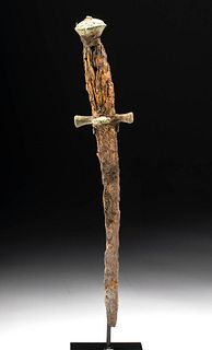 Rare European Medieval Iron Dagger Wood / Bronze Handle