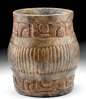 Maya Pottery Fluted Cylinder Vessel w/ Glyphs