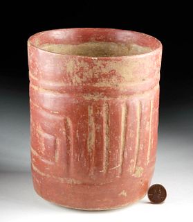 Maya Painted Pottery Cylinder w/ Linear Motifs