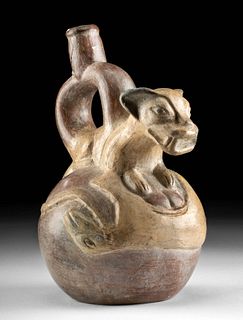 Moche Pottery Stirrup Vessel - Jaguar with Prey