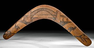 20th C. Aboriginal Wood Boomerang w/ Bridge - Wes Simms
