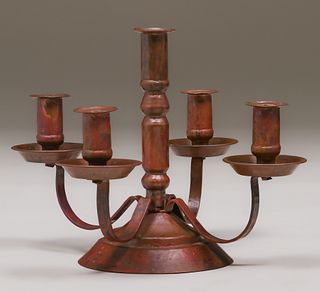 Old Mexican Arts & Crafts Hammered Copper Candelabra