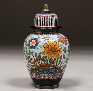 Gouda Pottery Holland Covered Vase c1920s