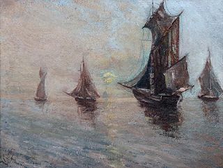 Wilbur Earl Syphers Painting Los Angeles Moonlit Harbor c1915