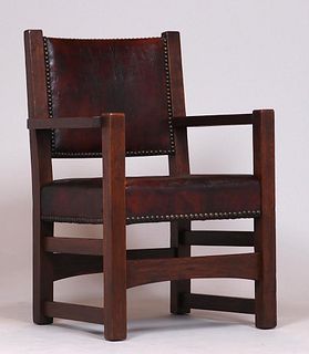 Gustav Stickley #1303A Leather-Back Armchair c1903