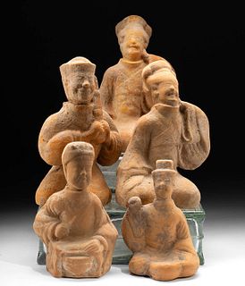 5 Chinese Tang Seated Tomb Attendants TL Tested
