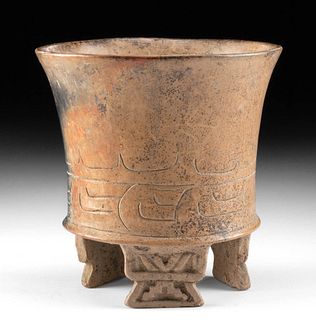 Maya Pottery Tripod Jar w/ Incised Motifs