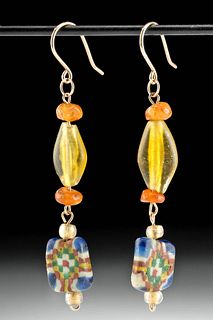 Roman / Byzantine Glass & Carnelian Bead Earrings