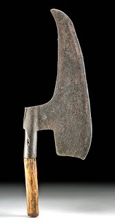Medieval European Iron Socketed Axe With Wooden Handle