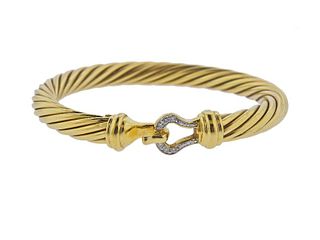 David Yurman 18k Gold Diamond Cable Hook Bracelet 
