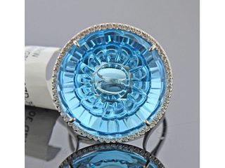 Vianna Brasil 18k Gold Blue Topaz Diamond Cocktail Ring 