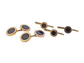Tiffany & Co 14k Gold Onyx Cufflinks Stud Set 