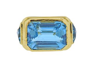 18k Gold Blue Stone Ring 