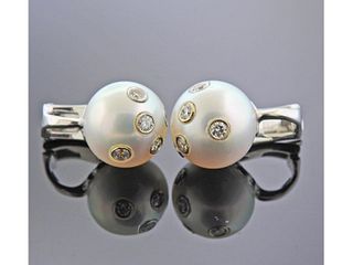 Assael 18k Gold South Sea Pearl Diamond Earrings 