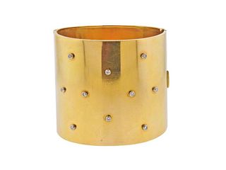 18k Gold Diamond Wide Bangle Bracelet 
