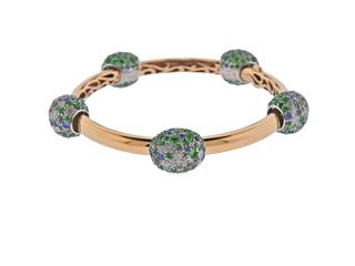 Pomellato Tango 18k Gold Diamond Sapphire Tsavorite Bracelet 