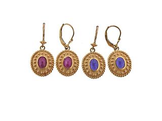 14k Gold Ruby Sapphire Earrings Set
