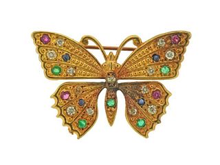 14k Gold Diamond Emerald Ruby Sapphire Butterfly