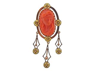 Antique Victorian 14k Gold Coral Cameo Brooch Pin 