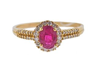 14k Gold Ruby Diamond Ring